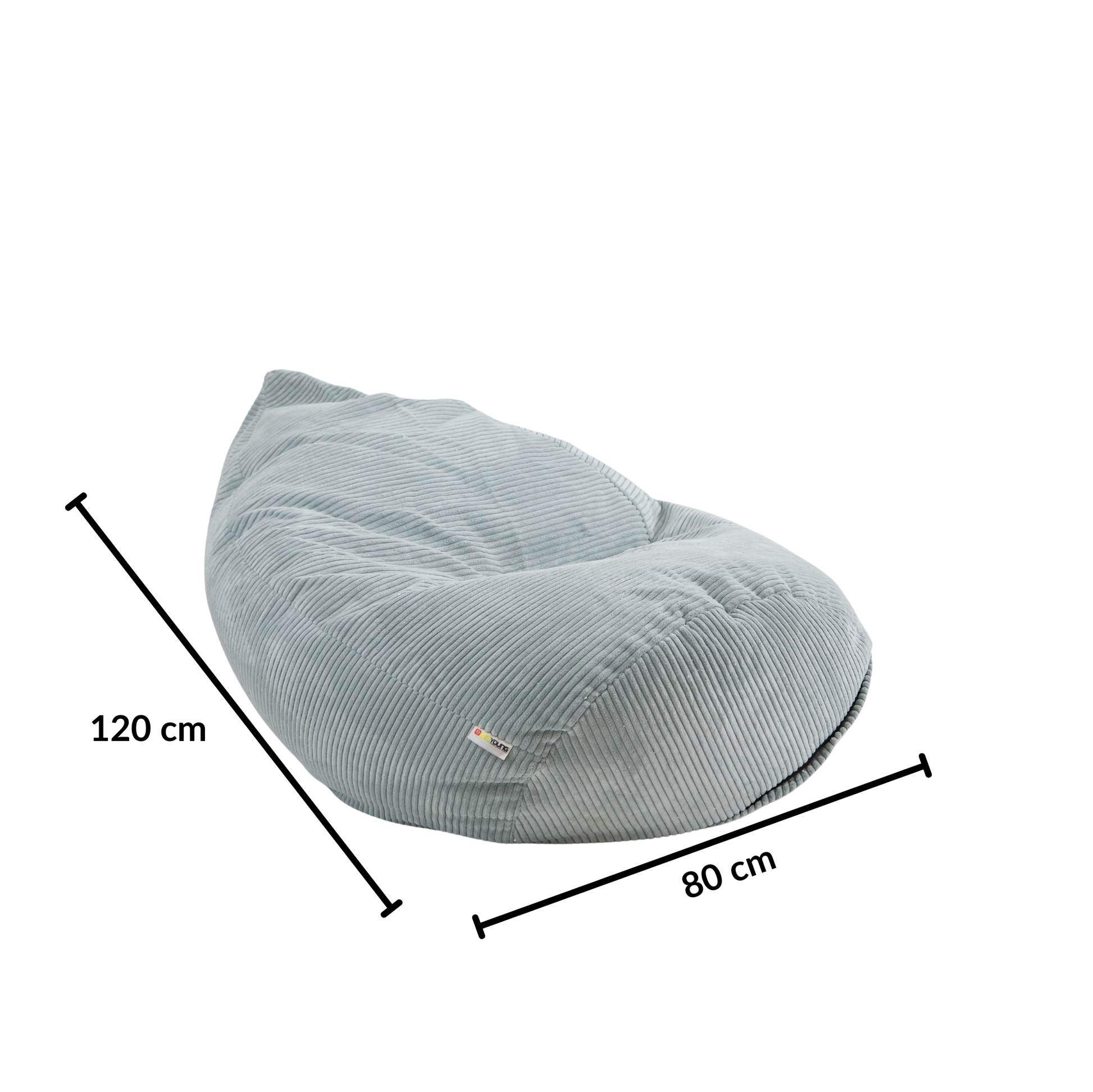 Grafika przedstawiająca wymiary sztruksowego fotela-poduchy o wymiarach 80 x 120 cm. 