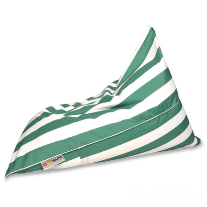 Fotel Poducha Stripe w zielono-białe pasy pokazany z boku – miękka pufa outdoorowa 130x90 cm od EcoYoung
