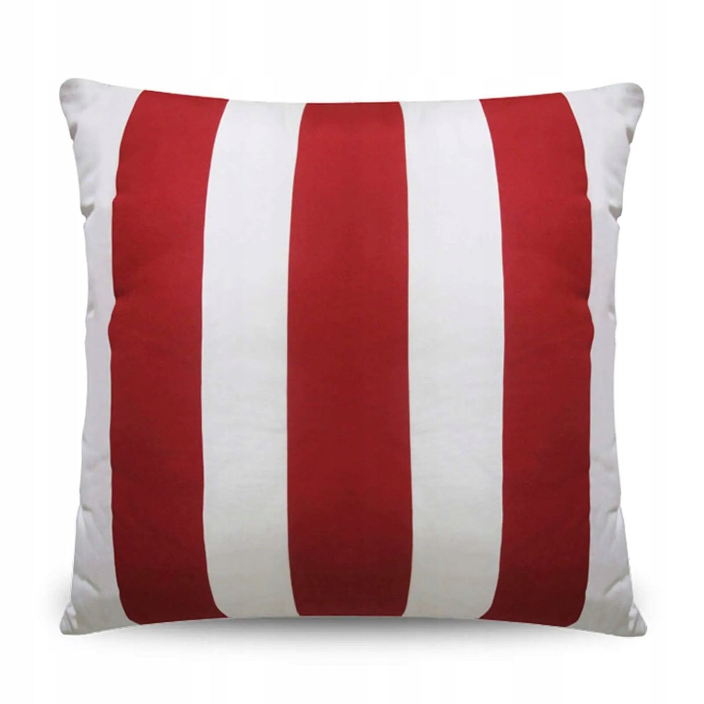 Poduszka w biało-czerwone paski z wodoodpornej tkaniny outdoor, wypchana kulką silikonową.