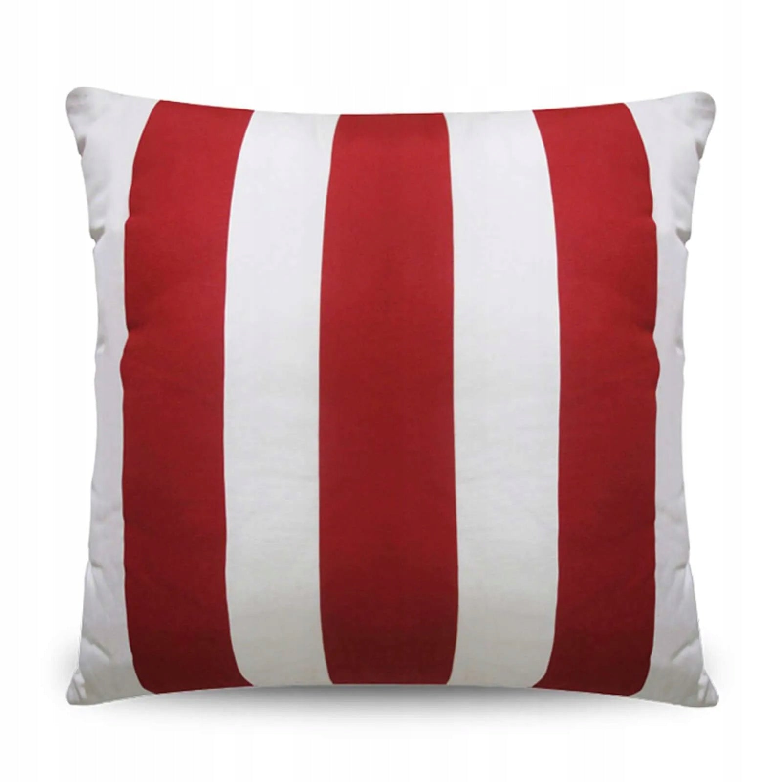 Poduszka w biało-czerwone paski z wodoodpornej tkaniny outdoor, wypchana kulką silikonową.