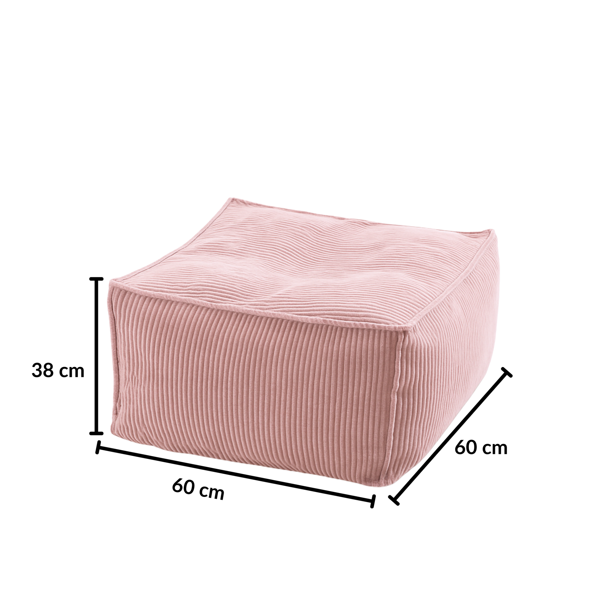 Grafika przedstawiająca wymiary wielofunkcyjnej Pufy Sztruks Maxi 60 x 60 cm.