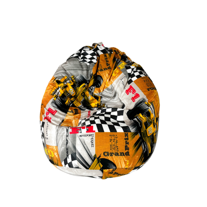 Dziecięca pufa sako wypchana granulatem we wzór w żółte formuły. 