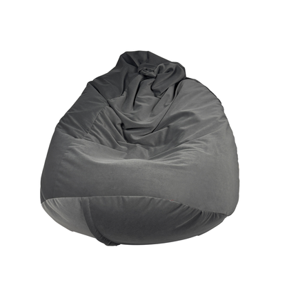 Wielki, grafitowy fotel Gigant XXL wypchany granulatem styropianowym, wykonany z miękkiej tkaniny Royal Velvet.