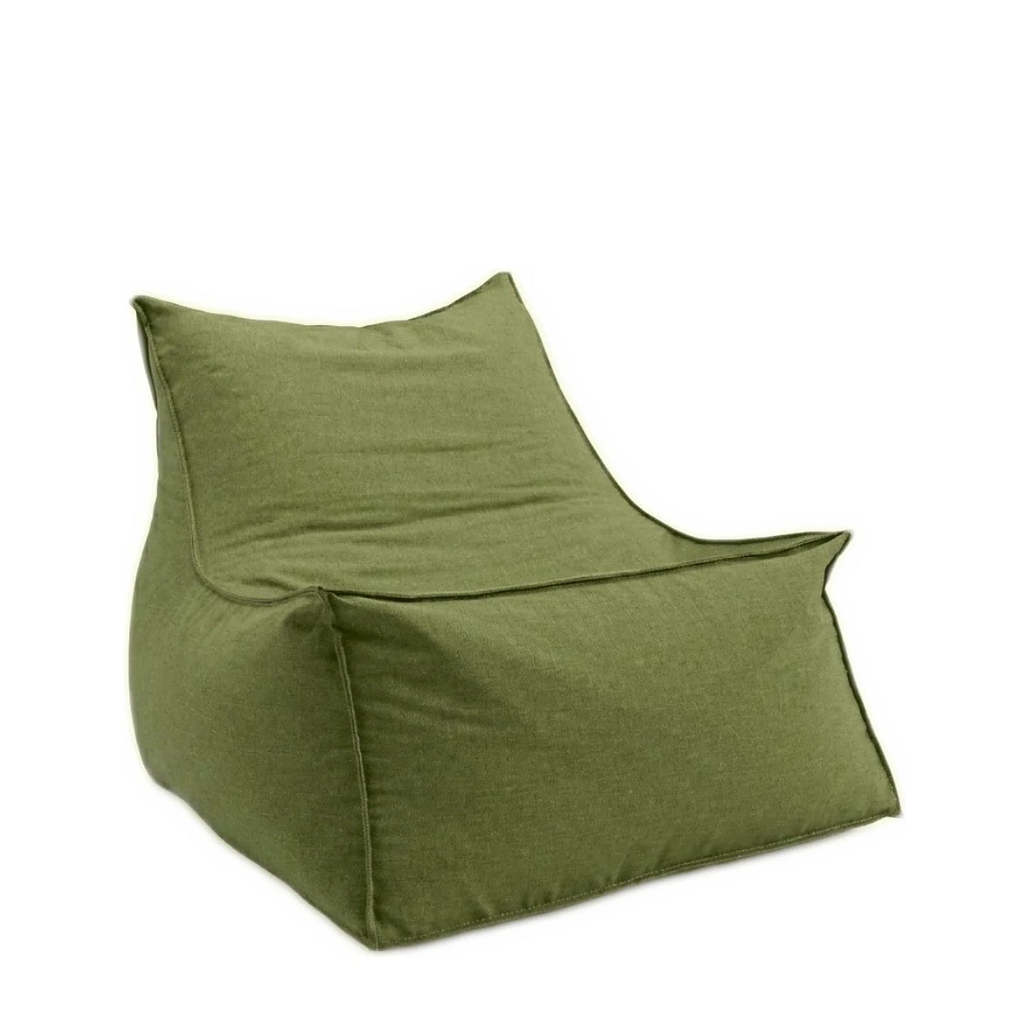 Fotel Leno w kolorze zielonym, worek sako z melanżowego lnu, wysokie oparcie i lamówka po obwodzie