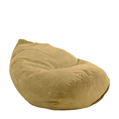 Fotel Poducha Sztruks w kolorze musztardowym, wysoki worek sako ze sztruksu Easy Clean, 120 cm, podparcie pleców i karku