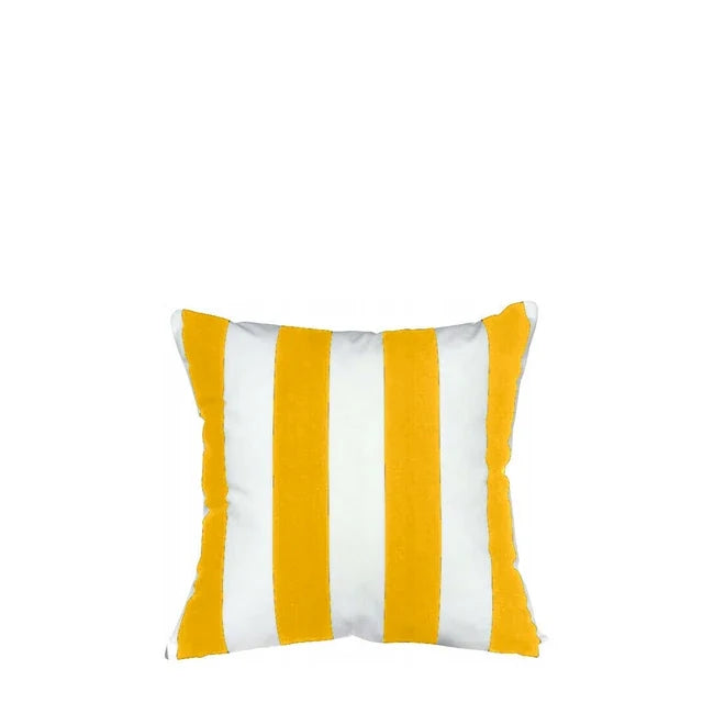 Wodoodporna Poduszka Stripe w pasy biało-żółte, poduszka ogrodowa 40 x 40 cm z wypełnieniem silikonowym