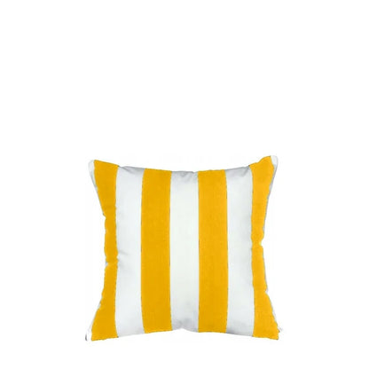 Wodoodporna Poduszka Stripe w pasy biało-żółte, poduszka ogrodowa 40 x 40 cm z wypełnieniem silikonowym
