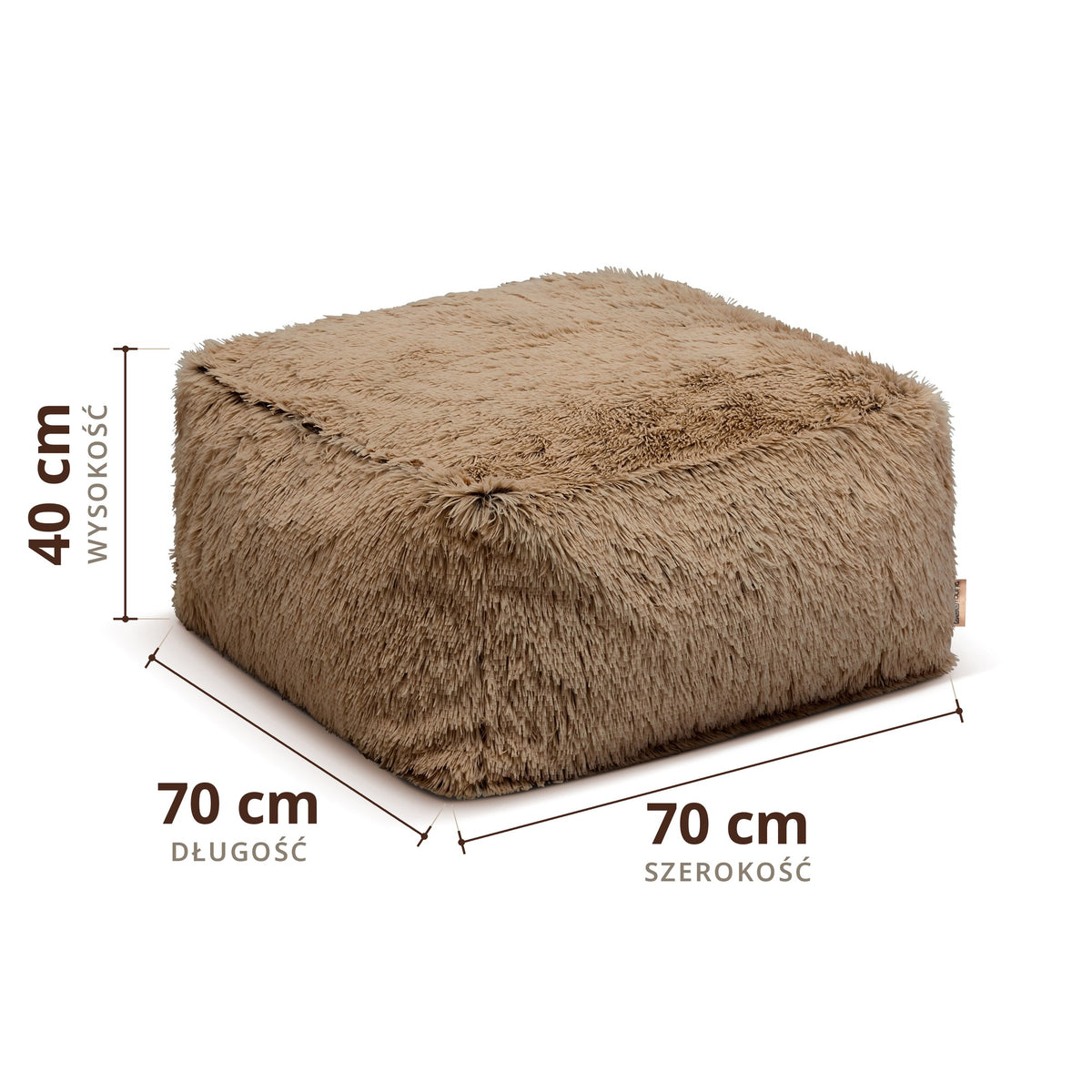 Pufa Shaggy, grafika z wymiarami, rozmiar 70 × 70 cm