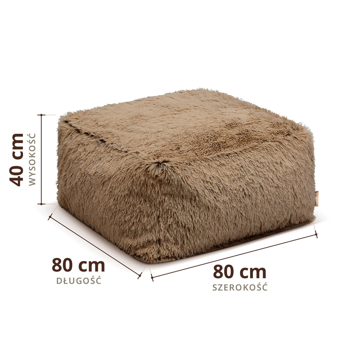 Pufa Shaggy, grafika z wymiarami, rozmiar 80 × 80 cm