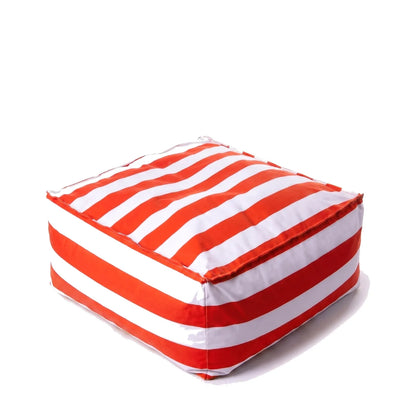Pufa Stripe Maxi w pasy biało-czerwone, podnóżek i siedzisko z tkaniny wodoodpornej, 70 x 70 x 38 cm