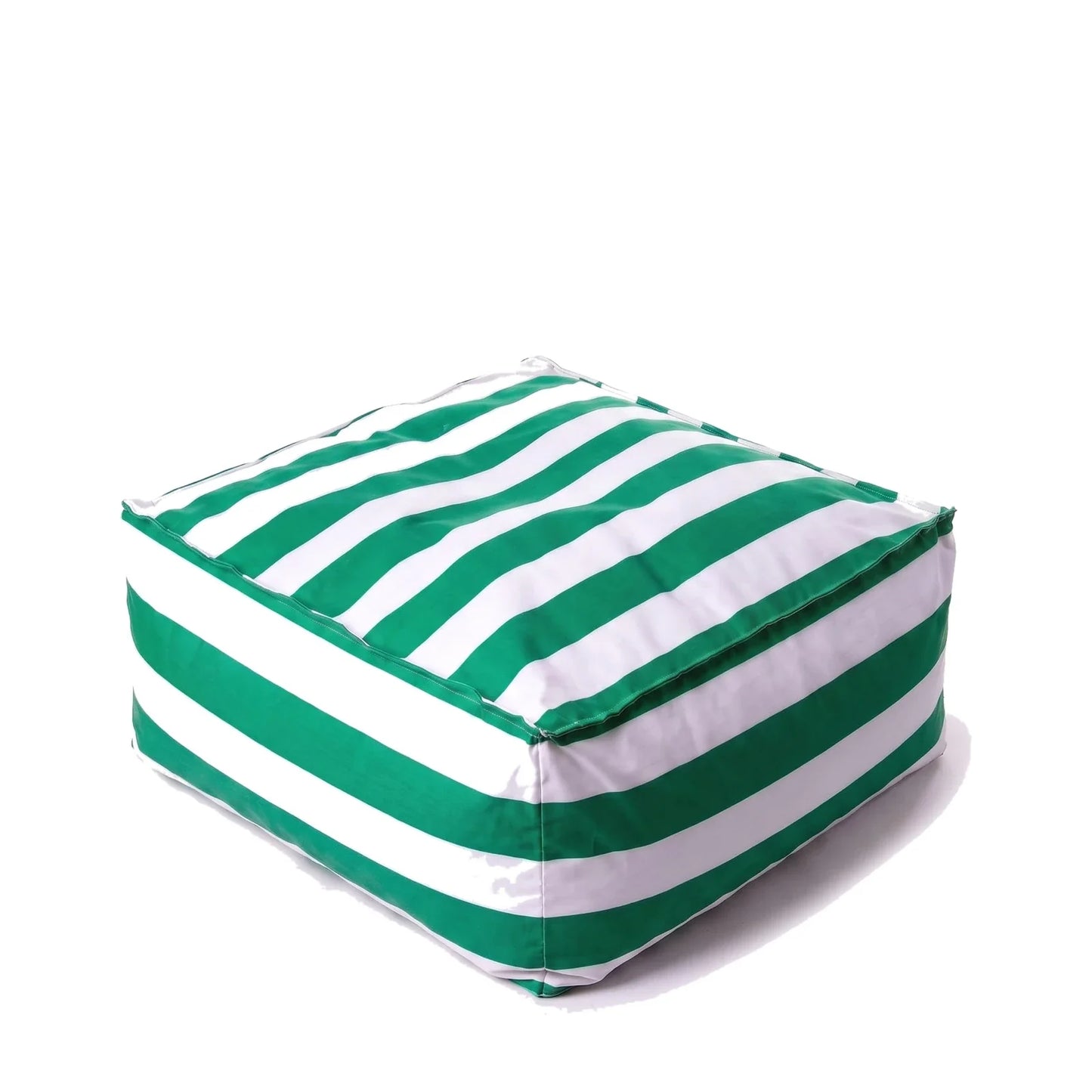 Pufa Stripe Maxi w pasy biało-zielone, podnóżek i siedzisko z tkaniny wodoodpornej, 70 x 70 x 38 cm