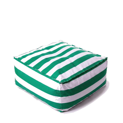 Pufa Stripe Maxi w pasy biało-zielone, podnóżek i siedzisko z tkaniny wodoodpornej, 70 x 70 x 38 cm